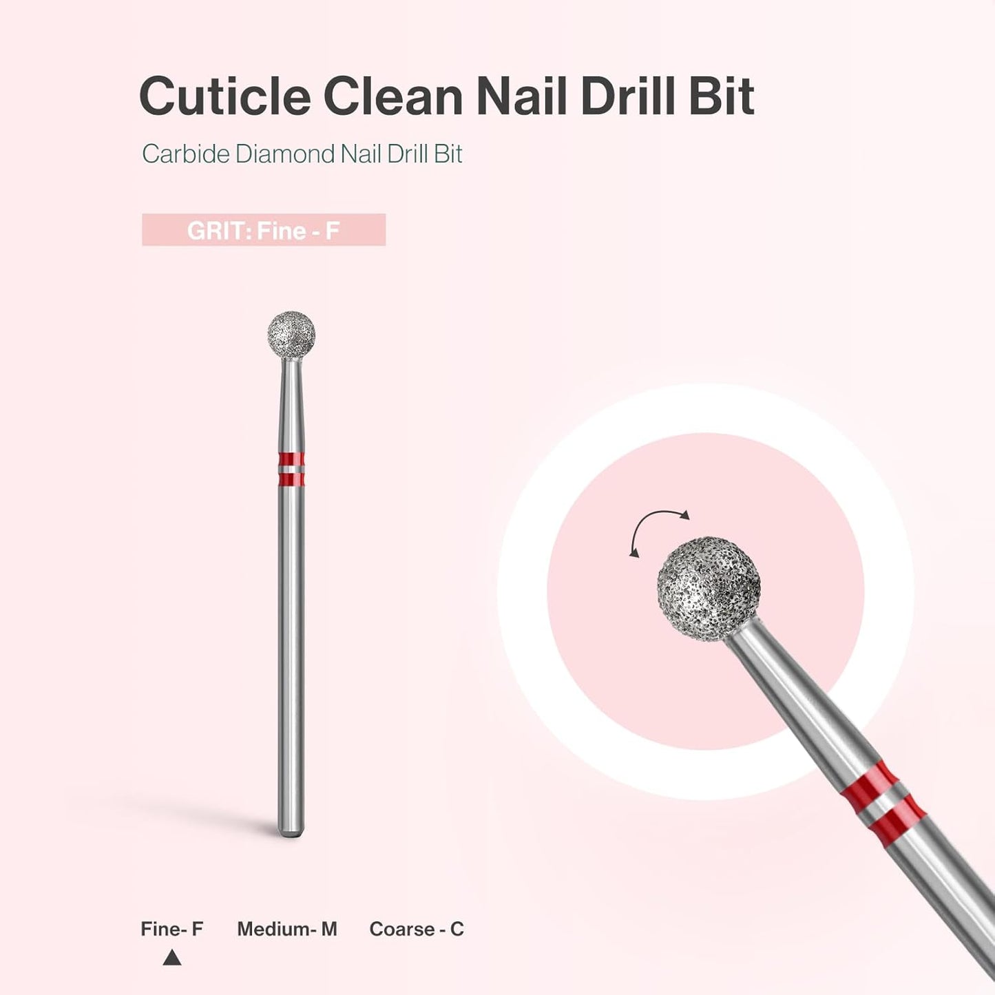 MelodySusie Ball Shape Cuticle Clean Nail Drill Bit 3/32'', Professional Safety Carbide Diamond Nail Bit Nail Cleaner for Cuticle Dead Skin Nail Prepare, Two Way Rotate, Manicure Nail Salon Supplies