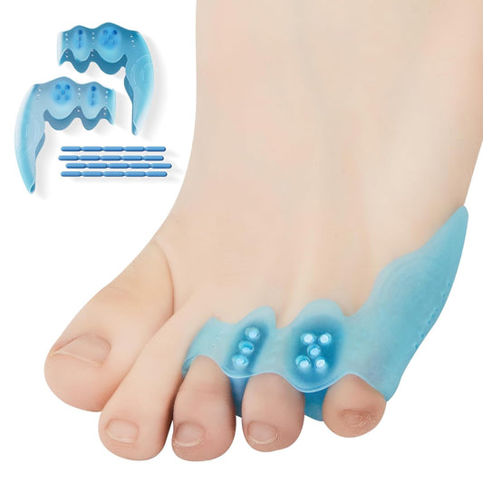Tailor’s Bunion Corrector and Pinky Toe Separators - Gel Protectors for Pain Relief, Overlapping, Curled Toes - Little Straightener - Adjustable Tailor Pads - Toes Spacer (Blue)
