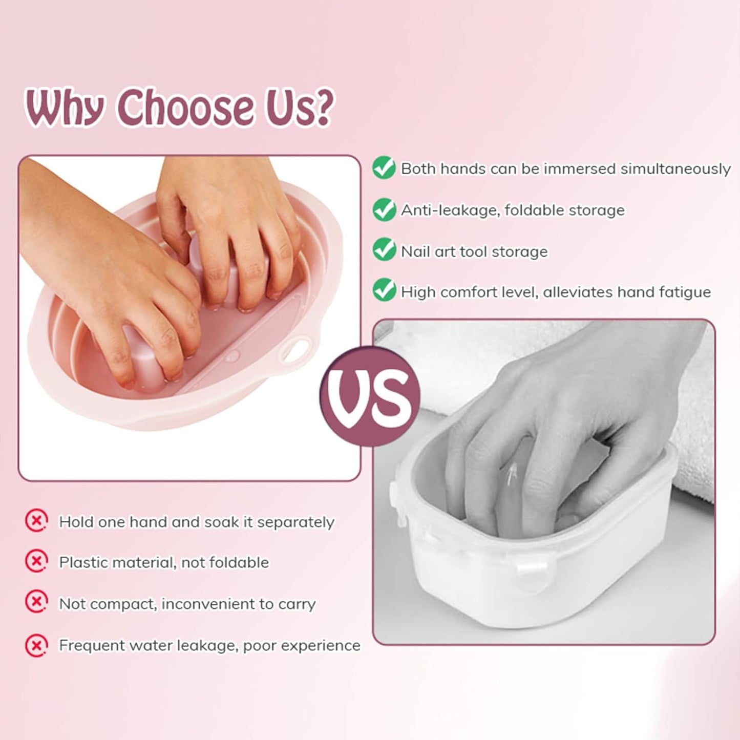 Nail Soaking Bowl, Silicone Foldable Soak Off Gel Polish Dip Powder Manicure Remover Bowl, with Cuticle Pusher, Cuticle Peeler, Nail File