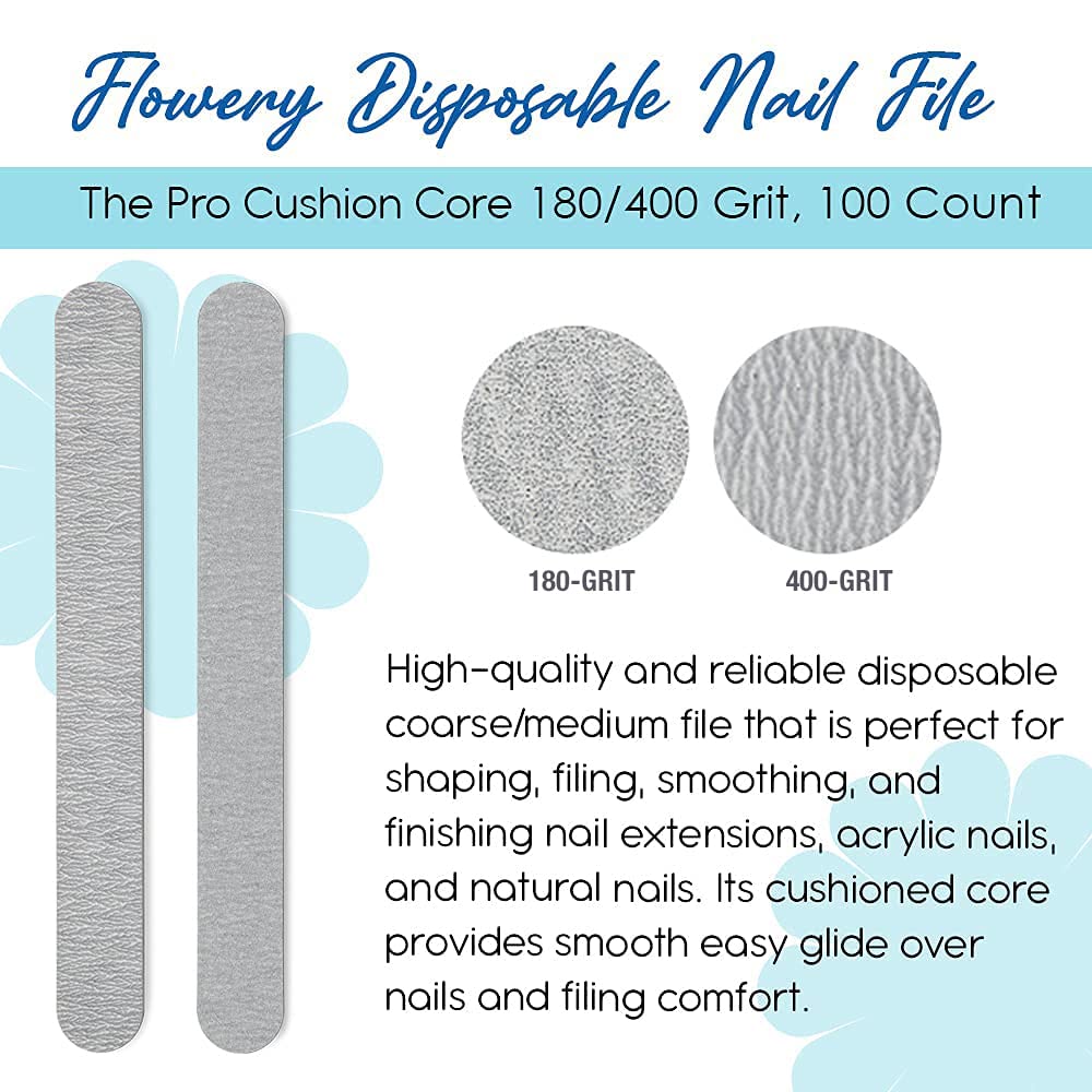 Flowery Disposable Nail File (180/400 Grit Cushion Silver)