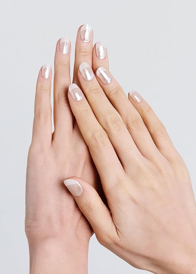 ohora Semi Cured Gel Nail Strips (N Glow French) - White, Glazed, Works with Any UV/LED Lamps, Salon-Quality, Long Lasting, Easy to Apply & Remove - Includes 2 Prep Pads, Nail File & Wooden Stick