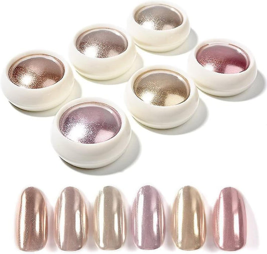 Rose Gold Nail Chrome Powders, 6 Colors Gold Chrome Powder for Nails Metallic Mirror Nail Powders Nail Art Decorations