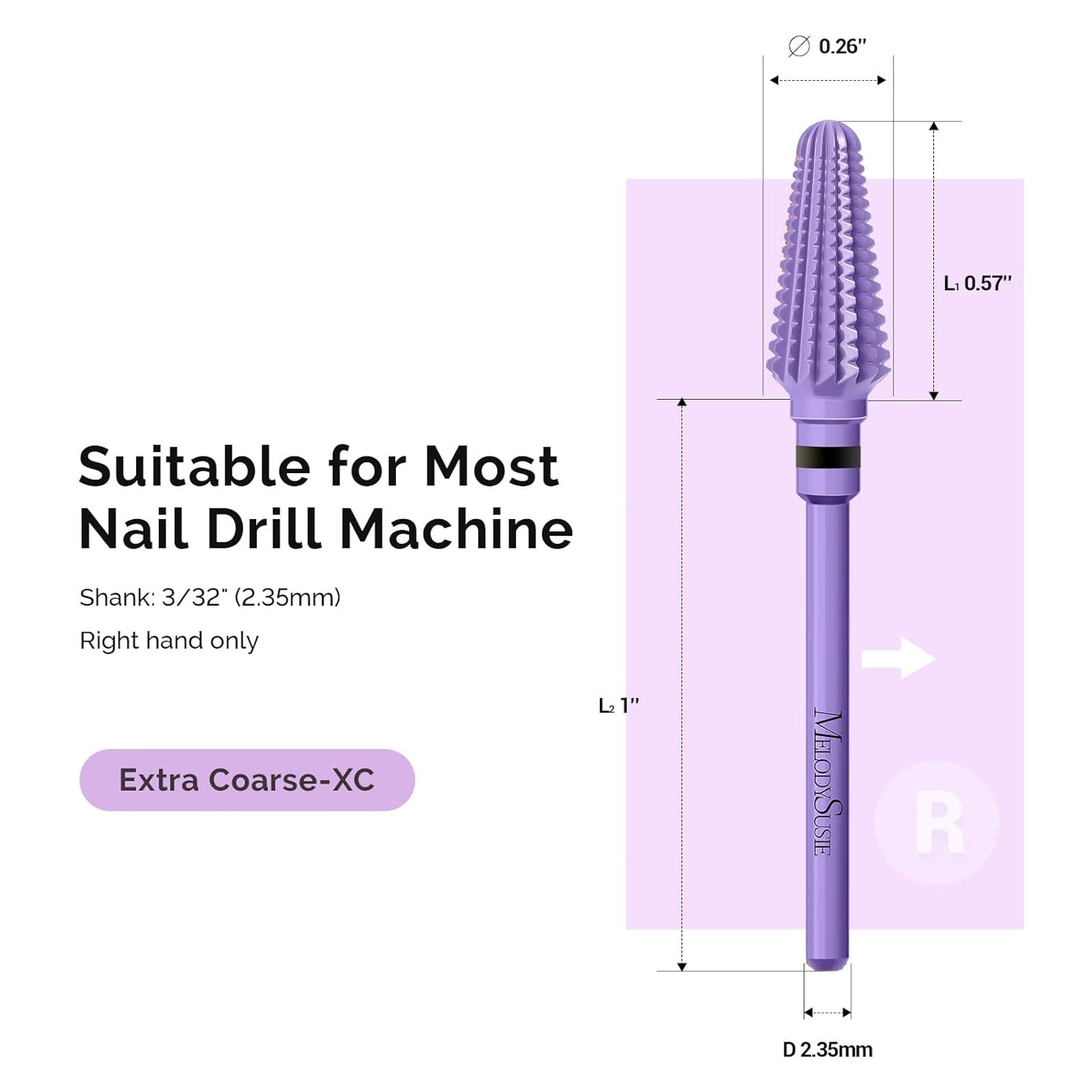 MelodySusie Professional Tornado 3/32'' Nail Drill Bits, Carbide Tungsten Multi-function Bits, Suitable for Manicure Pedicure Cuticle Gel Polishing, Salon Bits, Series Bit-X, Purple, XC
