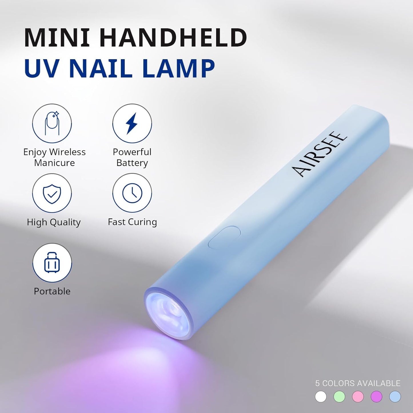 AIRSEE Mini Handheld UV Light,Portable Rechargeable Nail Lamps,2 Timers for Fast Nail Extension,Rhinestone Glue Decoration,Gel Strips at Home,Travel(Blue)