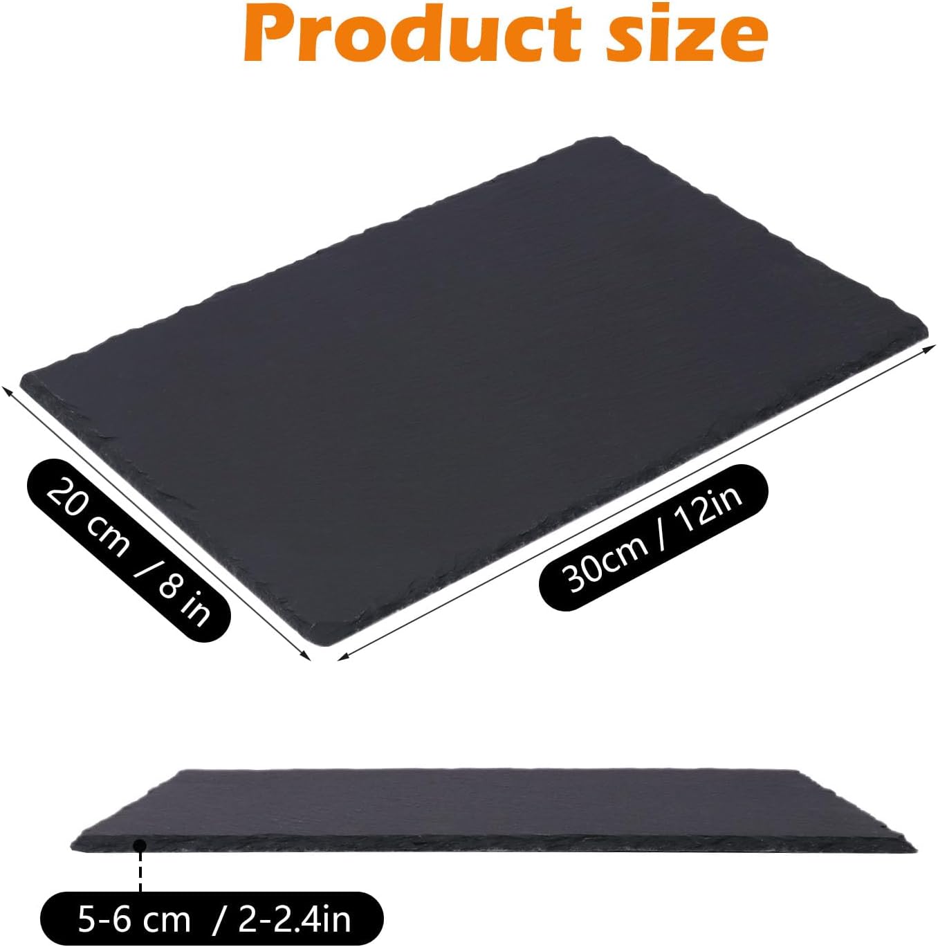 8 Pack 12 x 8 Inch Slate Cheese Boards, Black Rectangle Slate Charcuterie Boards, Natural Charcuterie Stone Plates for Parties, Gifts, and Special Events, Cheese, Sushi, Food.