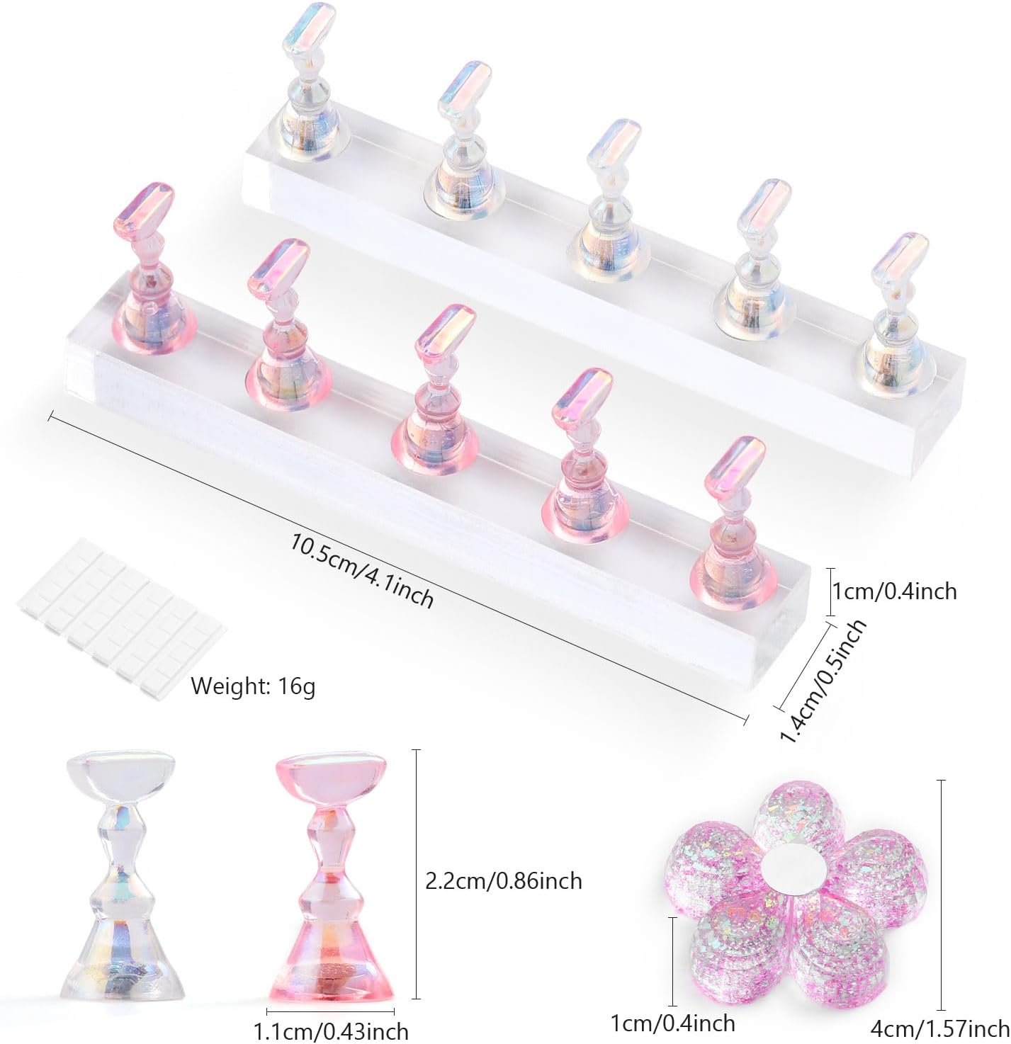 Etercycle Nail Stand Acrylic Nail Art Display Stand Practice Nail Holder for Painting Nails Magnetic Practice Stands with Reusable Putty (Pink Clear)