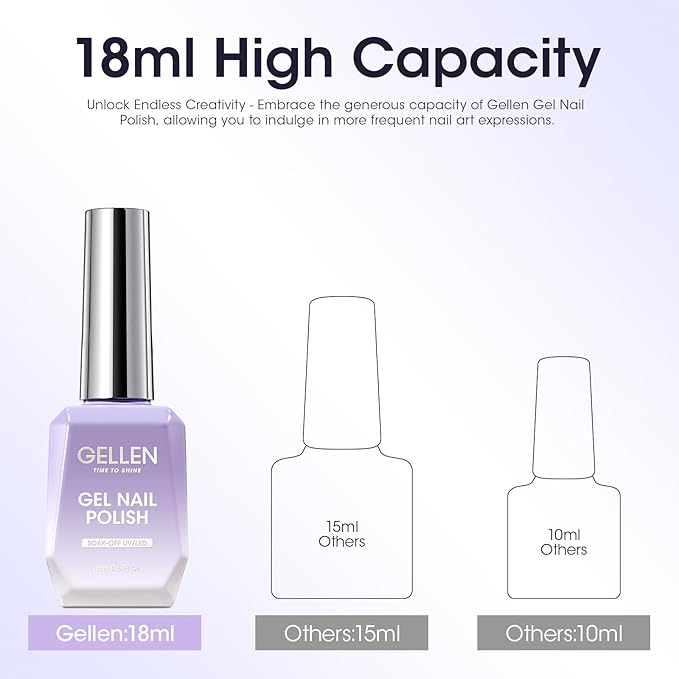 Gellen Black Gel Nail Polish, 18ml Soak Off High Glossy Pure Black Gel Polish for Nails, Need Cured Under UV light for Salon at Home DIY