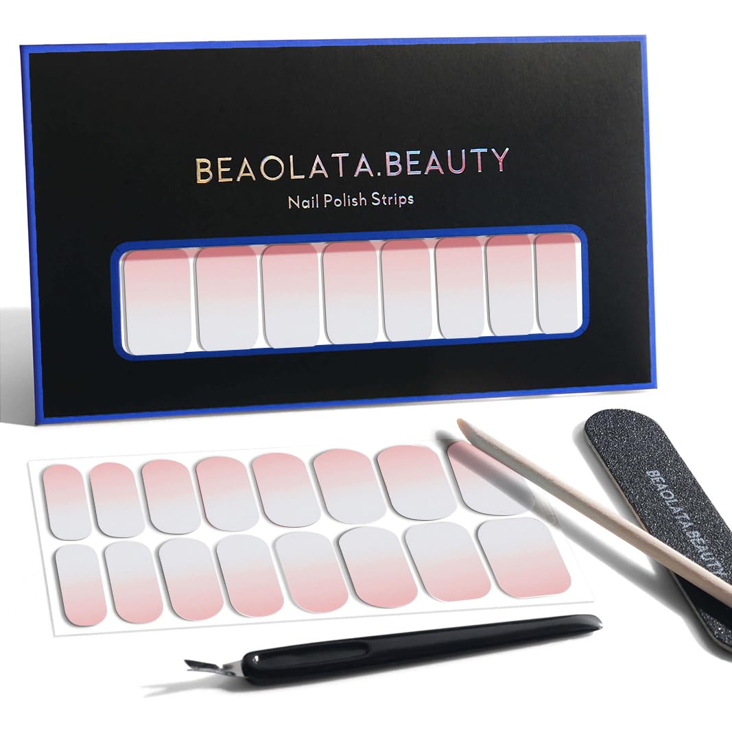 Nail Polish Strips, 32PCS Salon Quality Wraps, Long Lasting Gel Nail Stickers for Women Easy Apply& Remove (White Ray Drift)