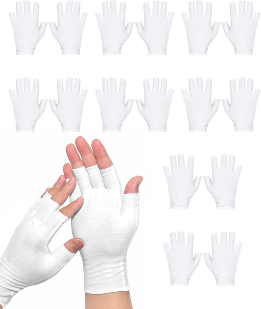 8 Pairs White Cotton Fingerless Gloves Moisturizing Night, Uv Sun Protection Gloves for Driving