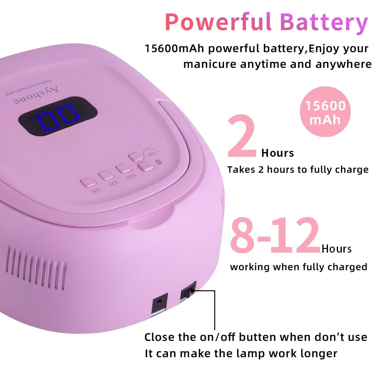 Rechargeable LED Gel Nail Lamp,60W Cordless UV Led Nail Light Nail Dryer for Gel Nails with Lifting Handle Touch Sensor LCD Screen (Pink)