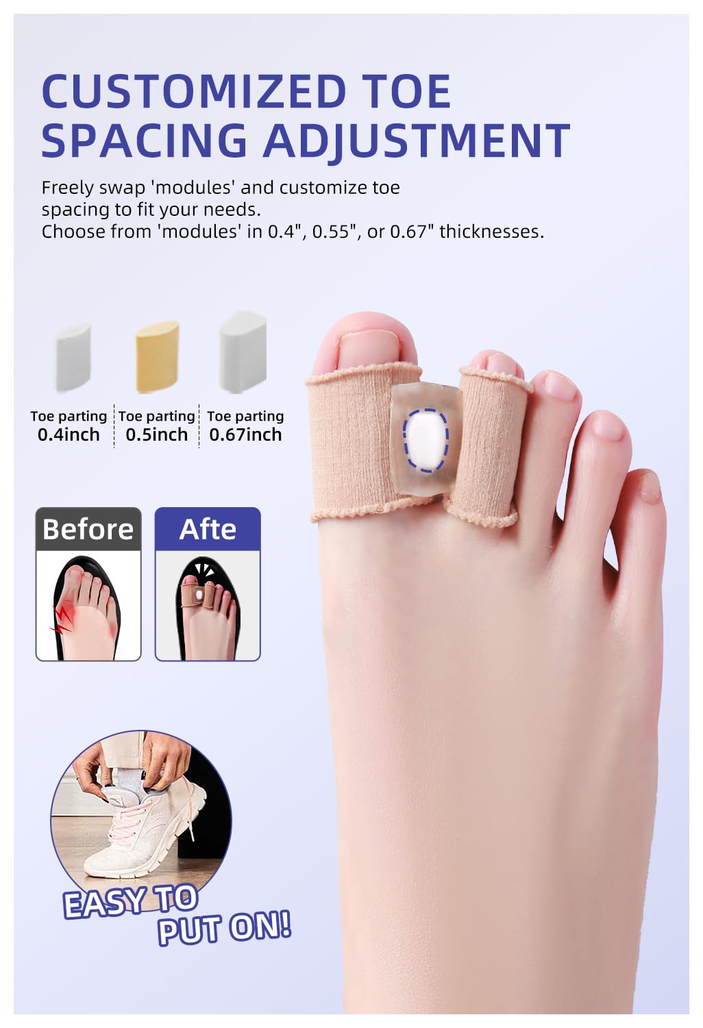 Adjustable Toe Separators For Women Men Big Toe, Bunion Corrector Spacers Relief Big Toe, Gel Straightener For Hammer Overlapping