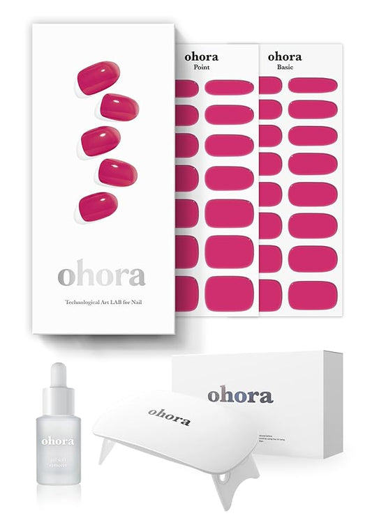 ohora Semi-Cured Gel Nail Strips Value Set (N Tint Reddish Starter Kit) Includes Full Size Lamp and Mini Remover, Salon-Quality, Long Lasting, Easy to Apply & Remove