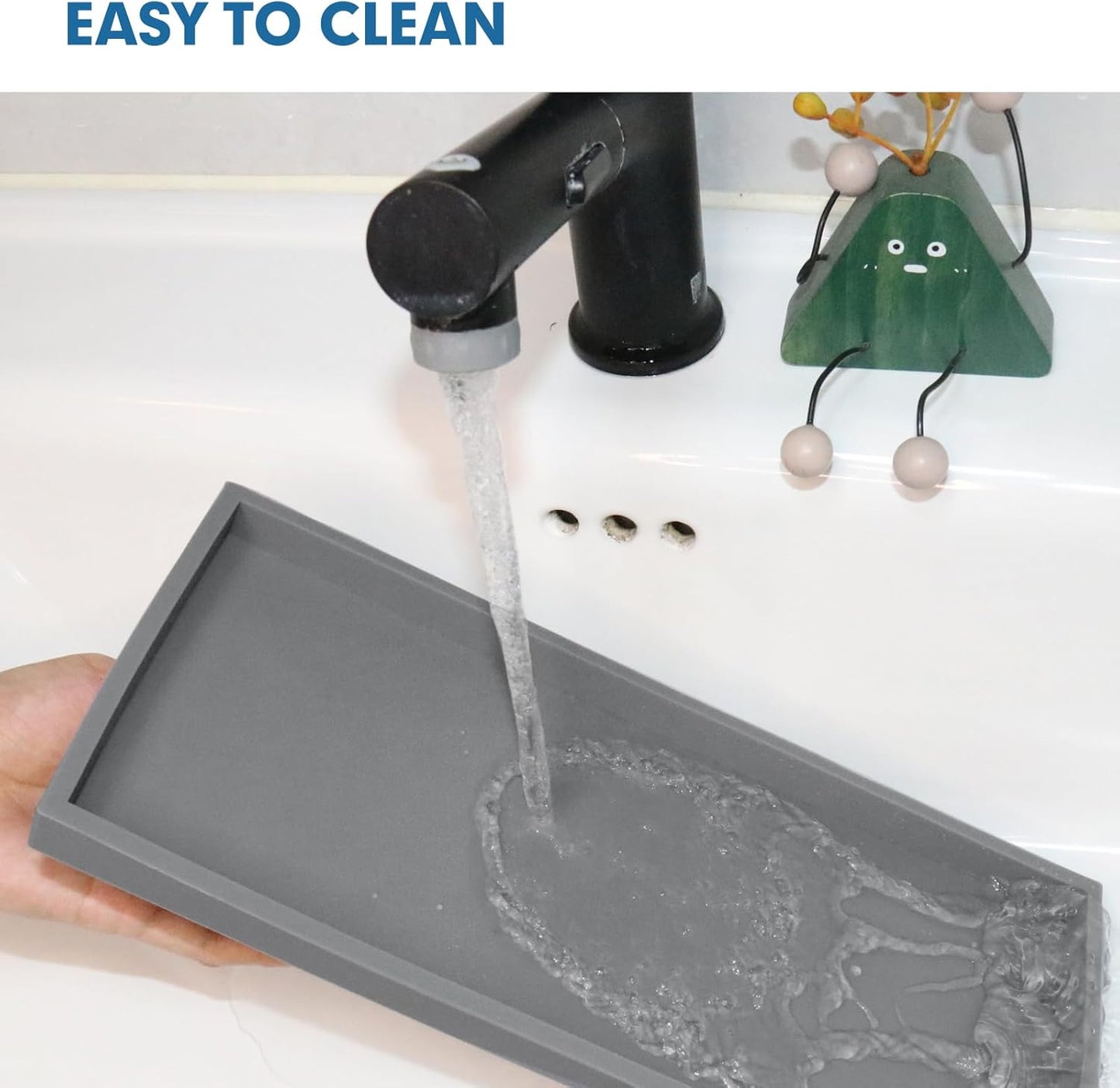 Bloss Silicone Counter Tray Set for Bathroom/Kitchen - 7.9" Bathroom Soap Dispenser Tray and Soap Holder, Silicone Vanity Trays Countertop Organizer for Scrubber, Perfume, Jewelry, Candle