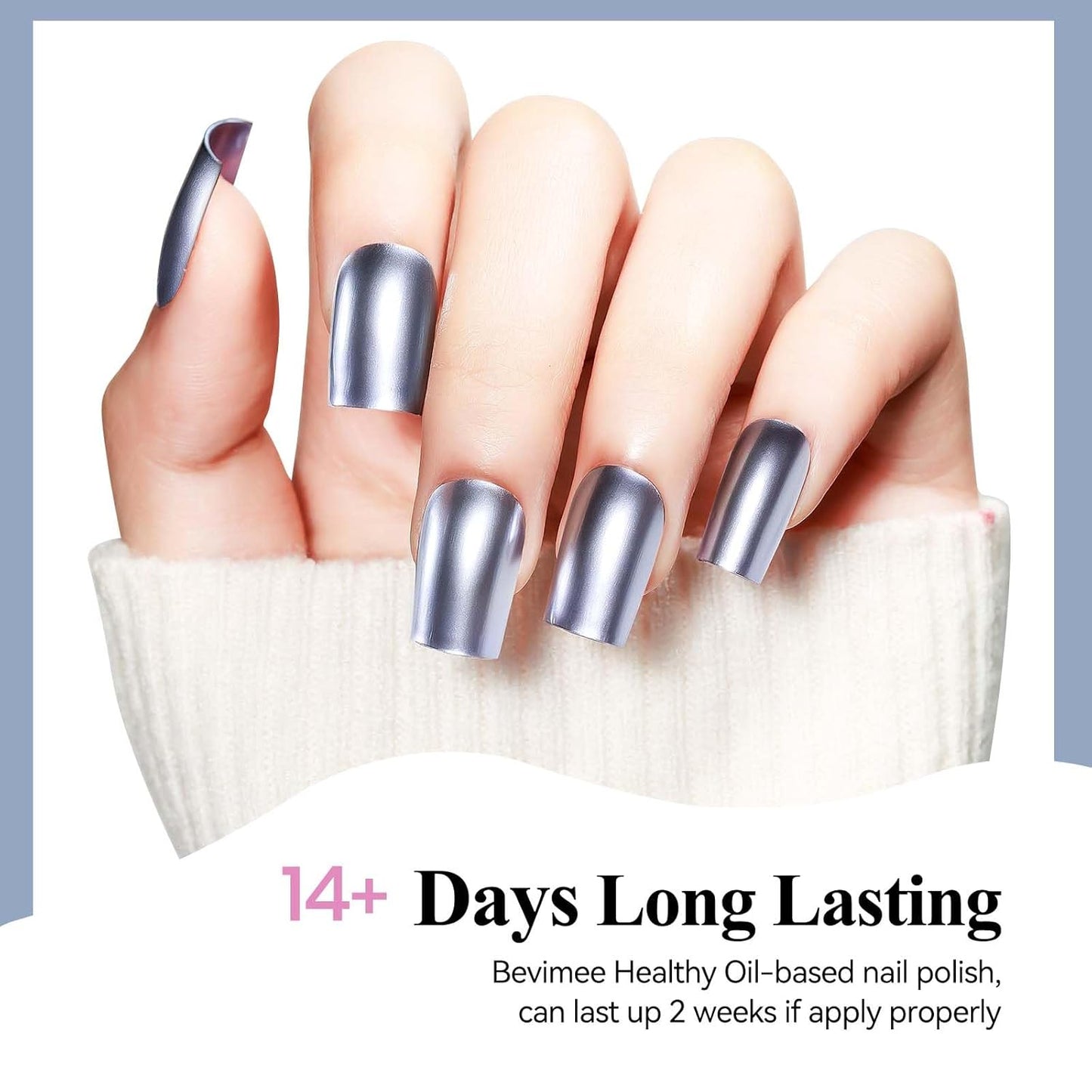 Chrome Nail Polish Metallic Mirror Effect, Air Quick Dry Holographic Nail Lacquer Silver Purple Regular Color for Finger Toe Nail French Manicure Art
