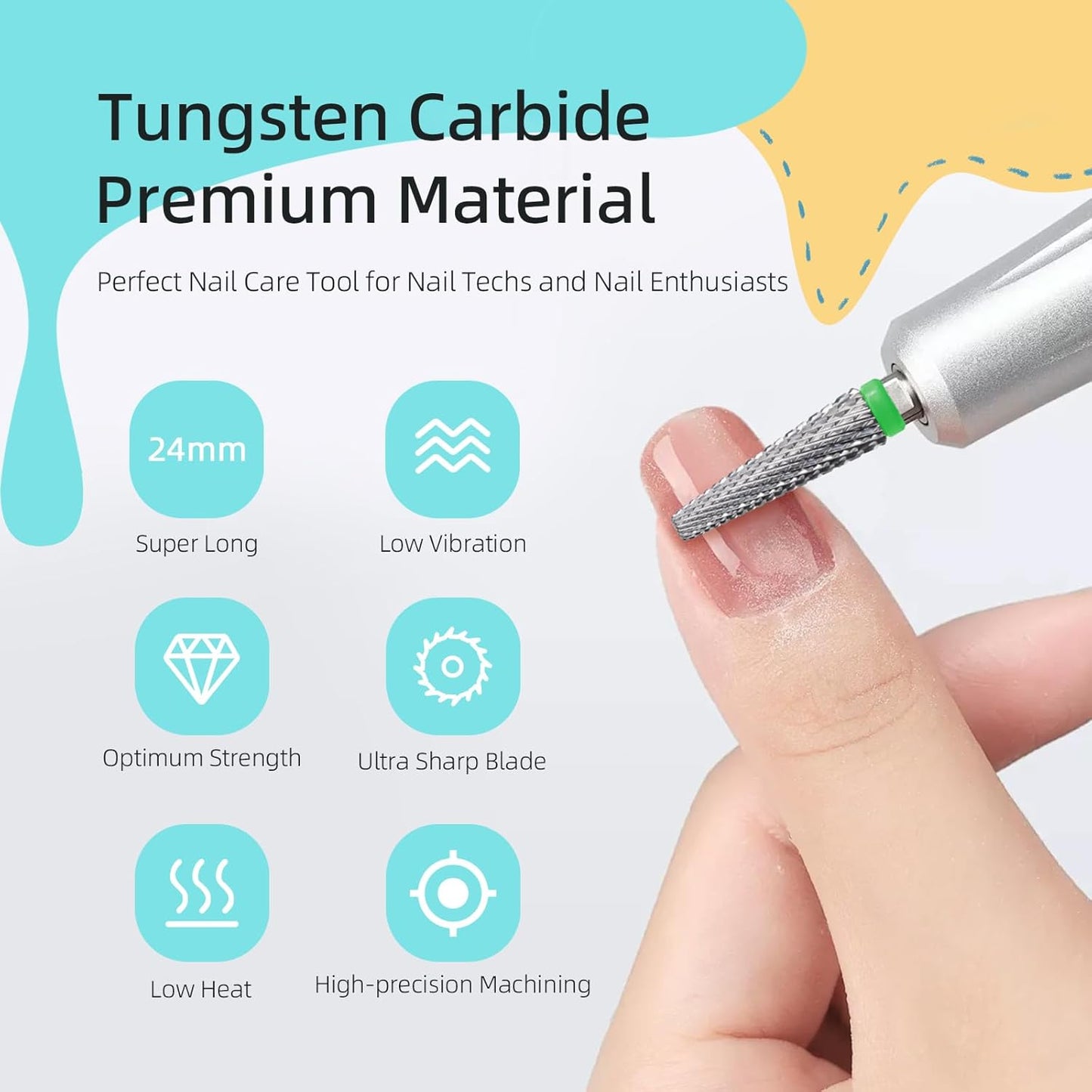 Super Long 5 in 1 Nail Drill Bits, 24mm Cross Carbide Tapered Nail Bit, 3/32" Two-way Rotate, Acrylic Nails Gel Remover, Electric Drills File Manicure Accessories (C)