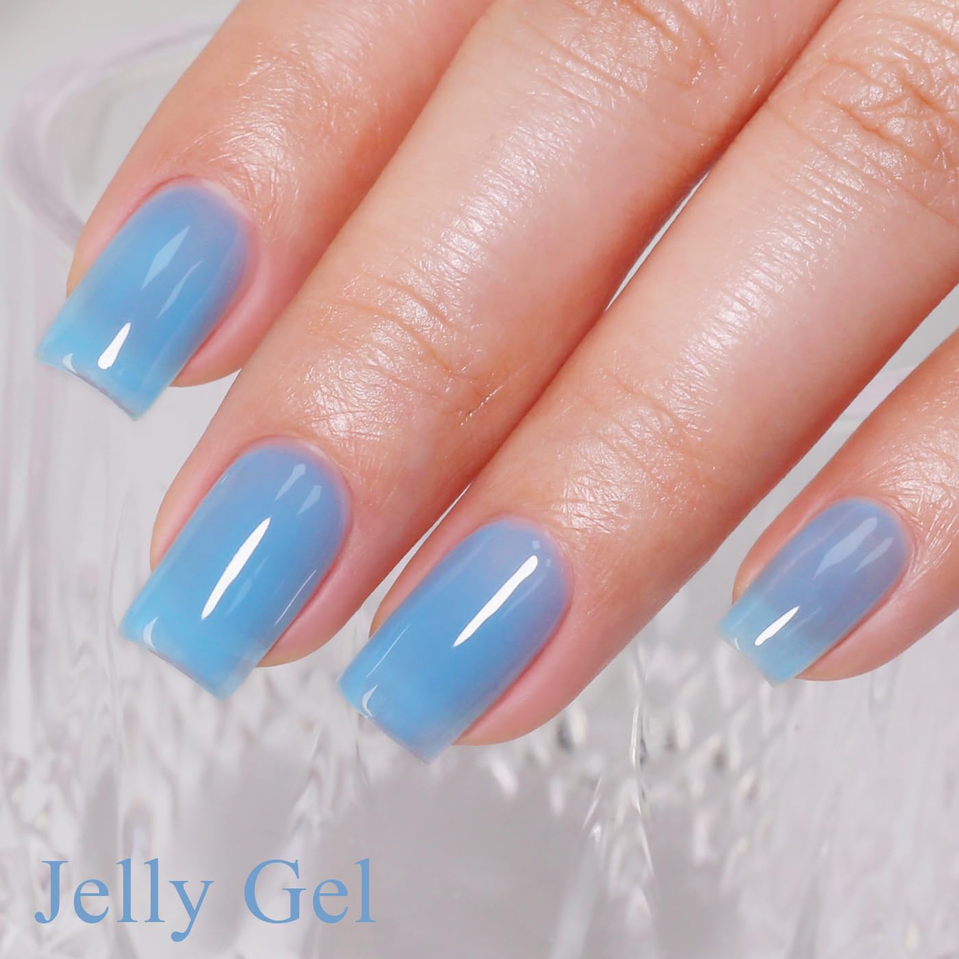 Imtiti Jelly Gel Nail Polish, Bright Blue Sheer Jelly Gel Polish Soak Off UV LED Spring Summer Translucent Art Manicure Salon DIY Design 10ML