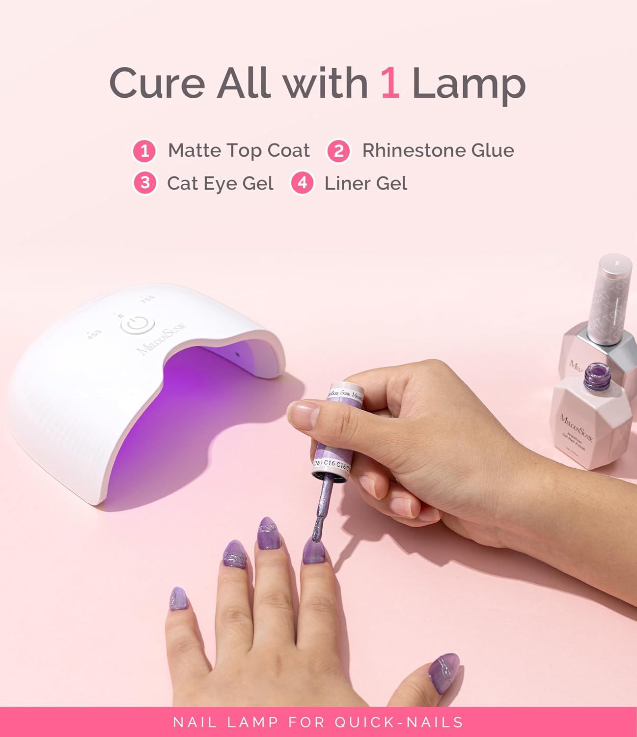 MelodySusie Small Cordless UV Nail Lamp with Portable Design, P-ART06G Rechargeable LED UV Light with Smart Sensor Cures All Soft Gels On the Go, Especially Half-Cured Gel, Base Coat & Top Coat -White