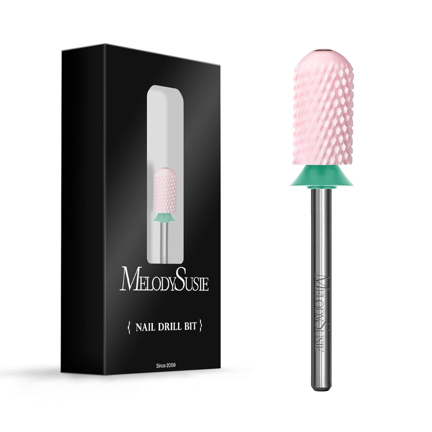 MelodySusie Ceramic Nail Drill Bit, 3/32'' Smooth Round Top Large Barrel Bits, Suitable for Manicure Pedicure Cuticle Gel Polishing, Beginners Bits, Pink, Series Bit-S, Coarse