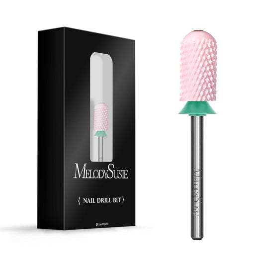 MelodySusie Ceramic Nail Drill Bit, 3/32'' Smooth Round Top Large Barrel Bits, Suitable for Manicure Pedicure Cuticle Gel Polishing, Beginners Bits, Pink, Series Bit-S, Coarse
