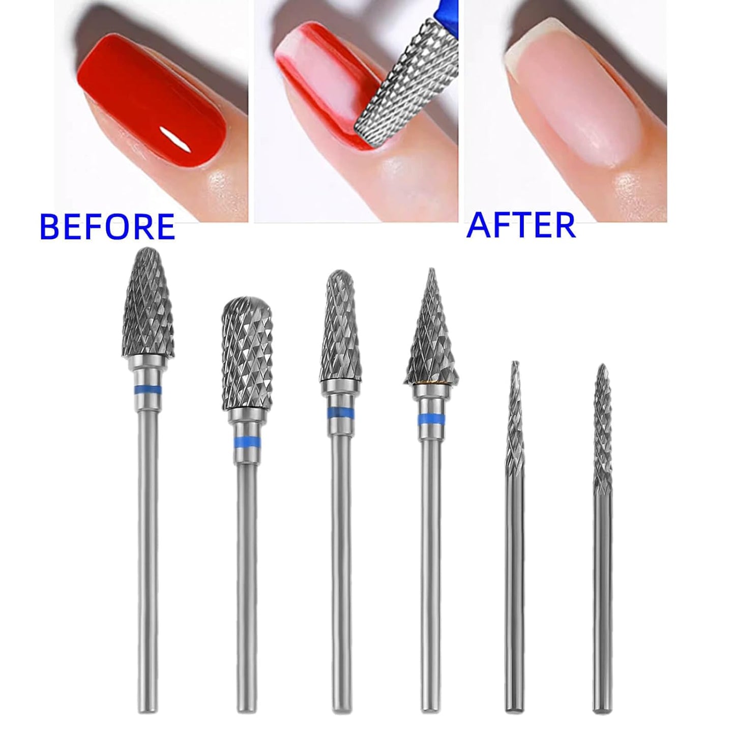 dophee 6 Pack Nail Drill Bits Set for Acrylic Nails, 3/32" Shank Electric Nail Grinding Head Polishing Remover Tool for Nail Art Salon Cuticle Cleaner, Medium Grit, Blue