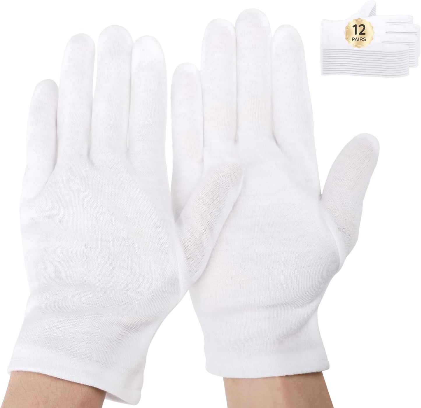 Segbeauty 24 Count Extra Large White Cotton Moisturizing Gloves, 12 Pairs Hand Gloves Moisturizing Overnight for Dry Hand, White Gloves Lotion Gloves for Men and Women, Sleeping Gloves for Rough Hands