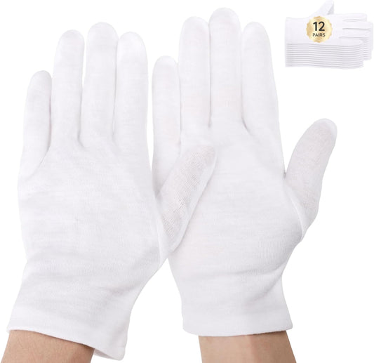 Segbeauty 24 Count Extra Large White Cotton Moisturizing Gloves, 12 Pairs Hand Gloves Moisturizing Overnight for Dry Hand, White Gloves Lotion Gloves for Men and Women, Sleeping Gloves for Rough Hands