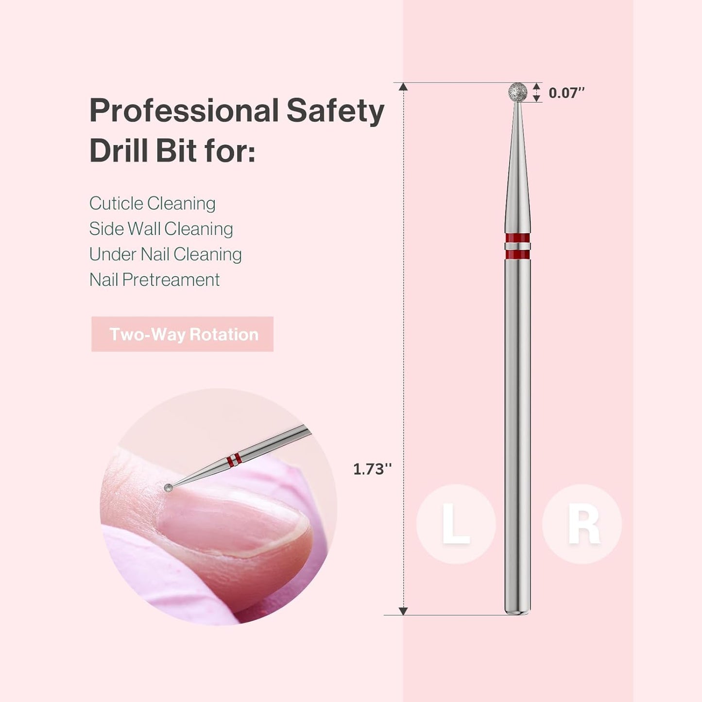 MelodySusie 1.8mm Ball Shape Cuticle Clean Nail Drill Bit 3/32'', Professional Safety Carbide Diamond Under Nail Cleaner for Cuticle Dead Skin Nail Prepare, Beginners Bits, Series Bit-S, Fine