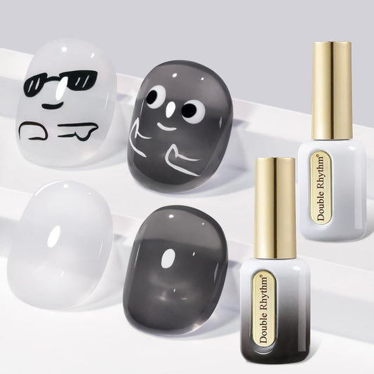 Double Rhythm 2 Pcs 0.50 OZ Gel Polish Hema Free Same Color Same Bottle Translucent Neutral Natural Milky 15 ML Jelly UV Polish Art DIY at Home (Black White-C1366+C1367)