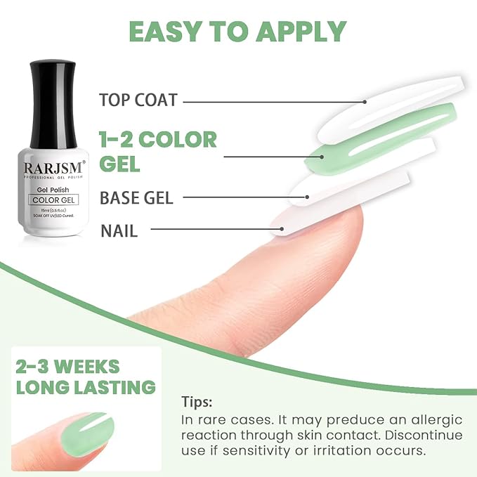 RARJSM Jelly Gel Nail Polish Mint Green Clear Light Green Gel Nail Polish Transparent Pastel Nude Sheer Nail GelPolish Varnish Curing Requires LED UV French Manicure Soak Off for Home Salon 15ml 1pcs