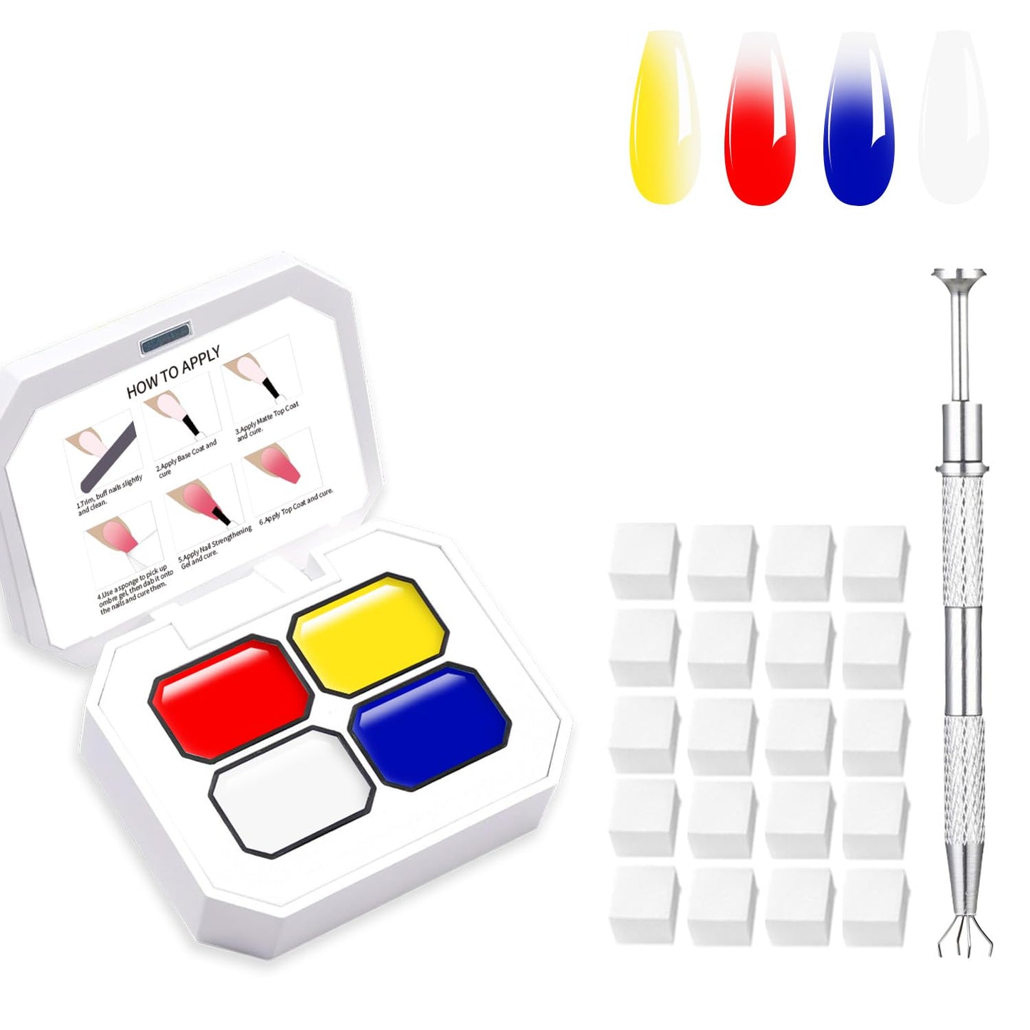 4 Colors Ombre Gel Nail Polish Gradient Painting Gel With 100PCS Nail Sponges & Grabbing Pen,Soft And Easy To Shoot For Natural Nails And Acrylic Nails,French DIY Nail Art (B6)