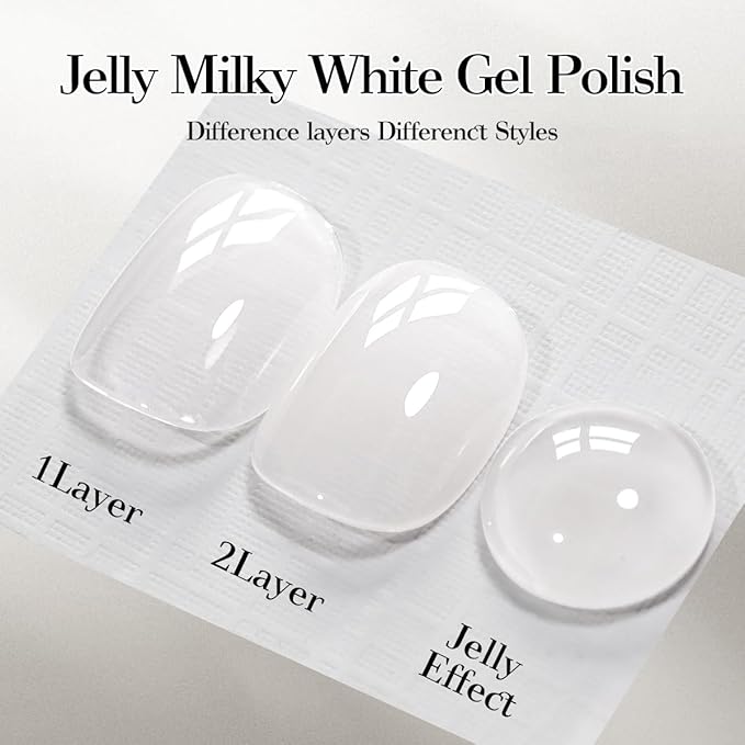 Sheer Milky White Gel Nail Polish,15ml Natural Jelly Nude Gel Polish Color Soak Off UV LED Nail Art Starter Manicure Salon DIY at Home X01