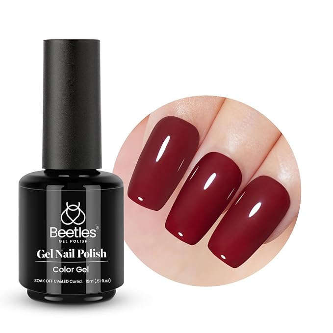 Beetles Red Gel Polish, Burgundy Red Fall Color Gel Nail Polish Soak Off UV Lamp Wine Red Nail Polish, Home Salon DIY Design Art Manicure Gift for Women, 1Pcs 15ml