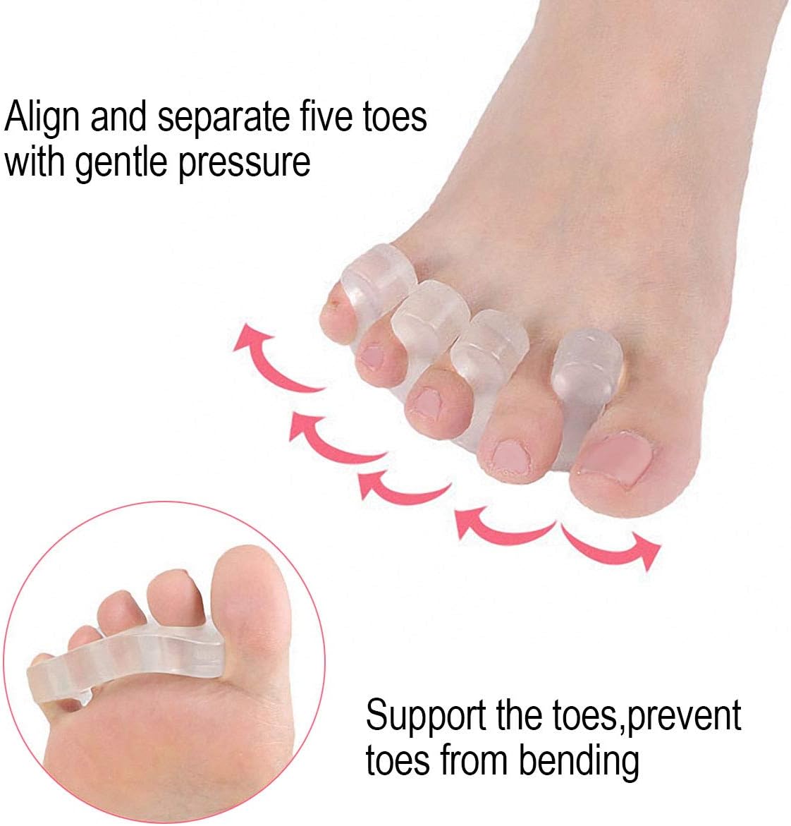 Gel Toe Separators Metatarsal Pads, Breathable Toe Straightener for Overlapping Toes, Bunion Corrector, Hallux Valgus Forefoot Pain Relief, Overlapping Toes, Blisters, Reusable Toe Stretchers
