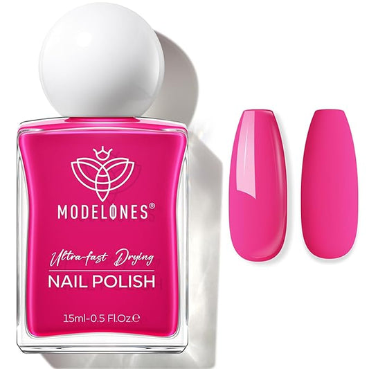 modelones Hot Pink Nail Polish, 15ML Bright Pink Quick Dry Nail Lacquer Strengthener Long Last Shine Fingernail Toe Nail Art DIY Valentine's Day Manicure Gift for Women Girls