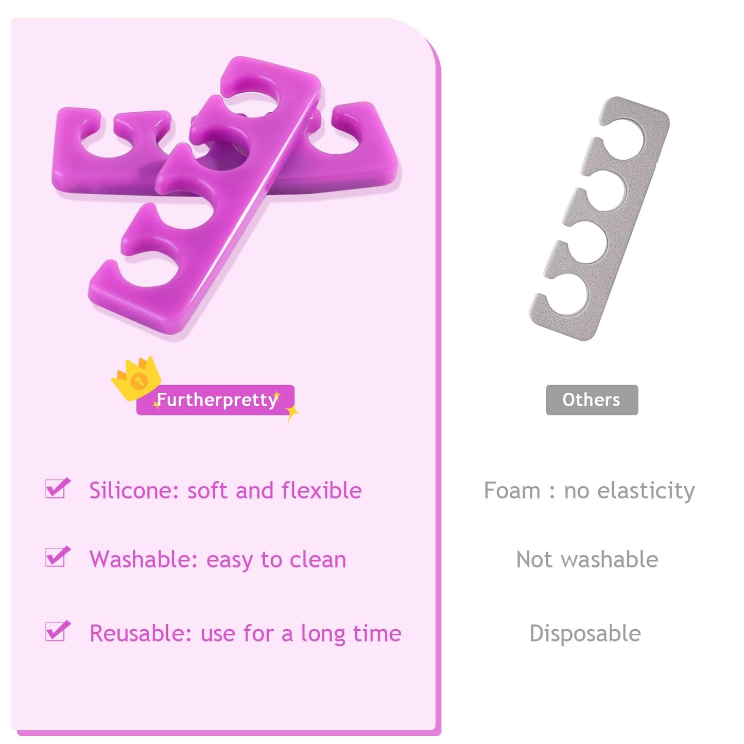 Toe Separators for Women, 2 Pairs Soft Silicone Pedicure Toe Separators Toe Dividers for Nail Polish Washable Spacers Manicure Tools Salon Supplies separadores de dedos de los pies