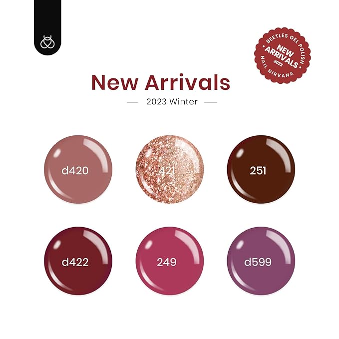 Beetles Winter Gel Nail Polish Set Plum Burgundy Red Brown Glitter 6Pcs Gel Polish Kit Soak Off UV LED Nail Lamp Art Manicure Salon DIY Home Gifts for Women Silent Flower