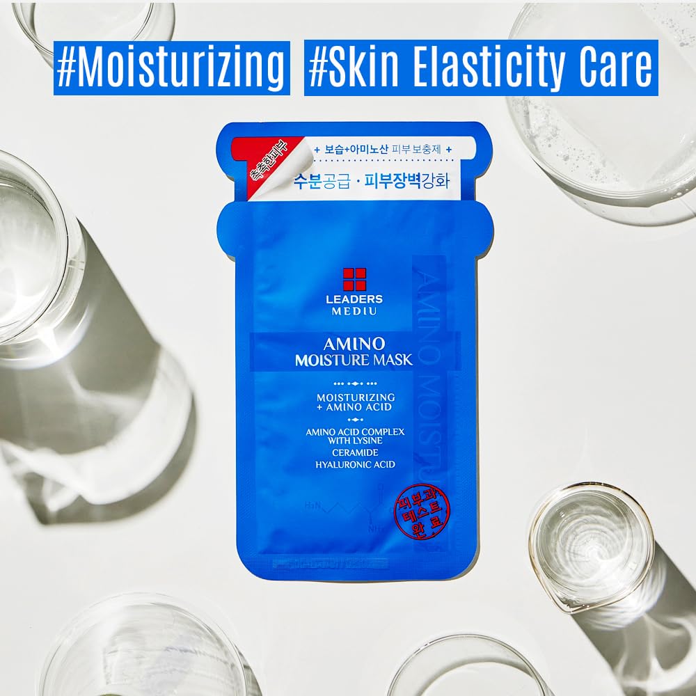 Amino Moisture Hydrating Facial Sheet Mask | Natural Mineral Water, Hyaluronic Acid, Ceramide | Anti-Aging, Soothes Dry Skin, Enhances Elasticity (5 Sheets)
