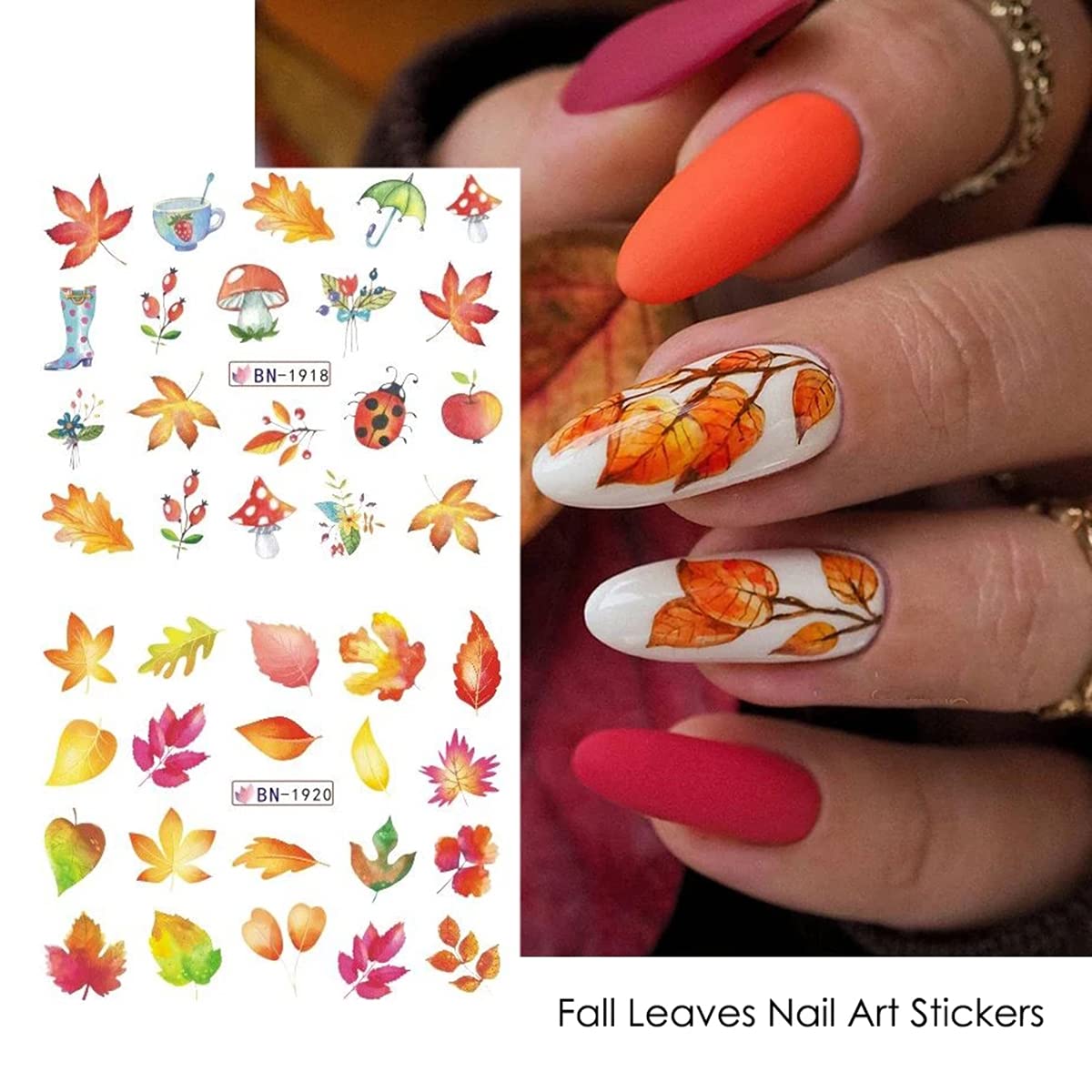 Fall Nail Art Stickers Autumn Leaves Nail Water Transfer Decals Thanksgiving Nail Art Accessories Foils Sliders Nail Water Decals Maple Leaf Pumpkin Turkey Designs for Women DIY Manicure (12 Pcs)