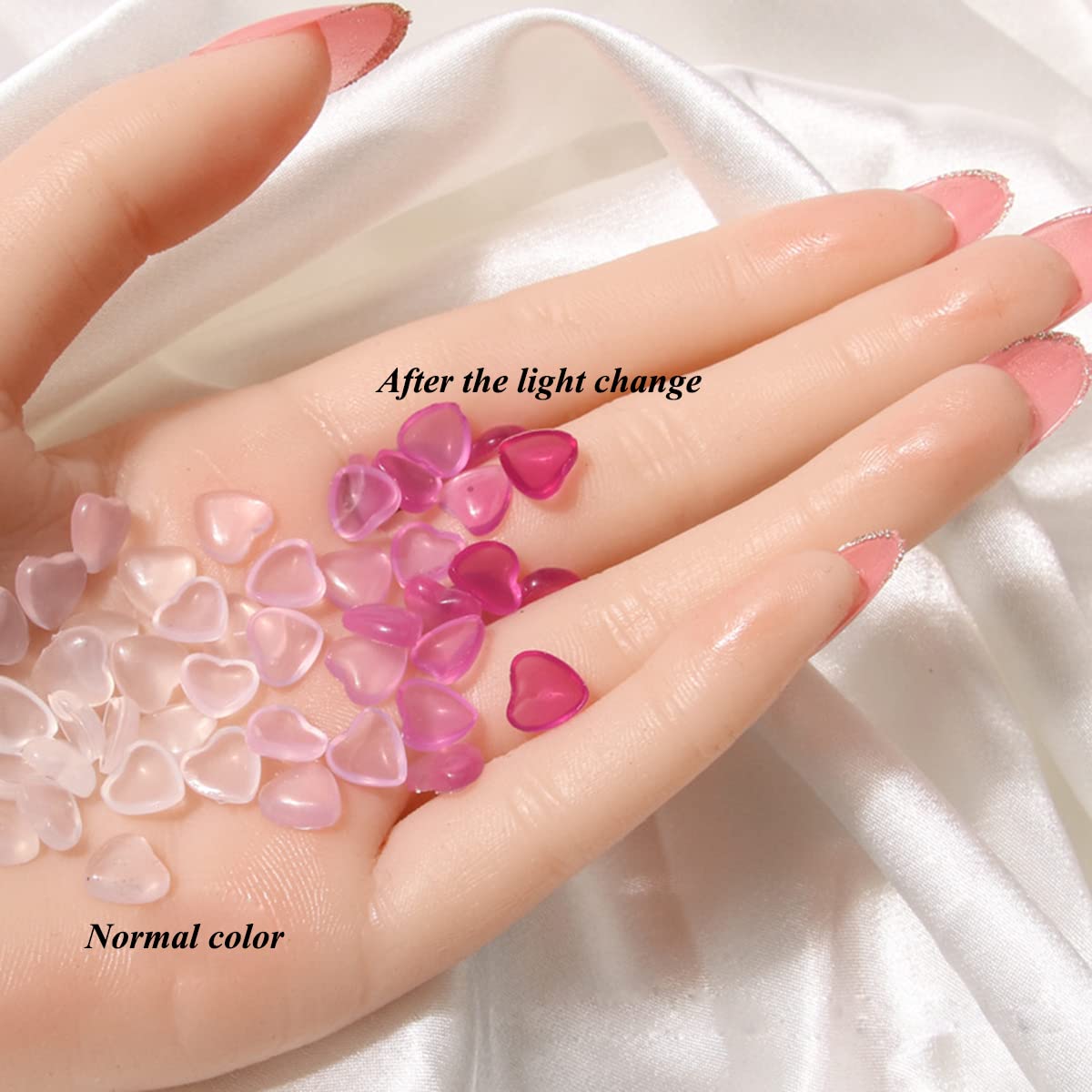 Heart Nail Charms 3D Flat Back Design Orange Pink Blue Heart Nail Art Charms for Acrylic Nails Decoration DIY Hearts Nail Jewelry Gems Change Color in Sunlight
