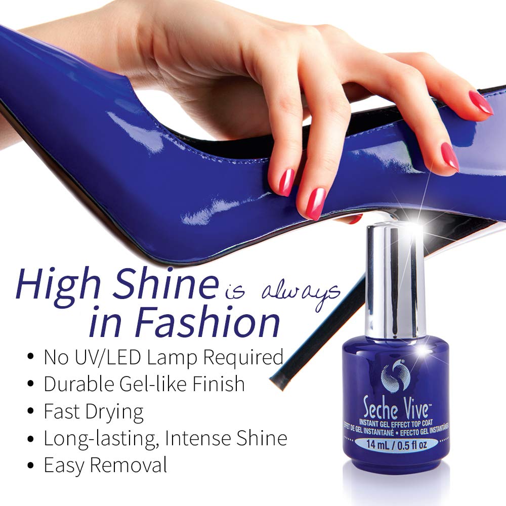 Seche Vive Instant Gel Effect Top Coat, Nail Polish for Manicure and Pedicure, 0.5 oz, 2-pack