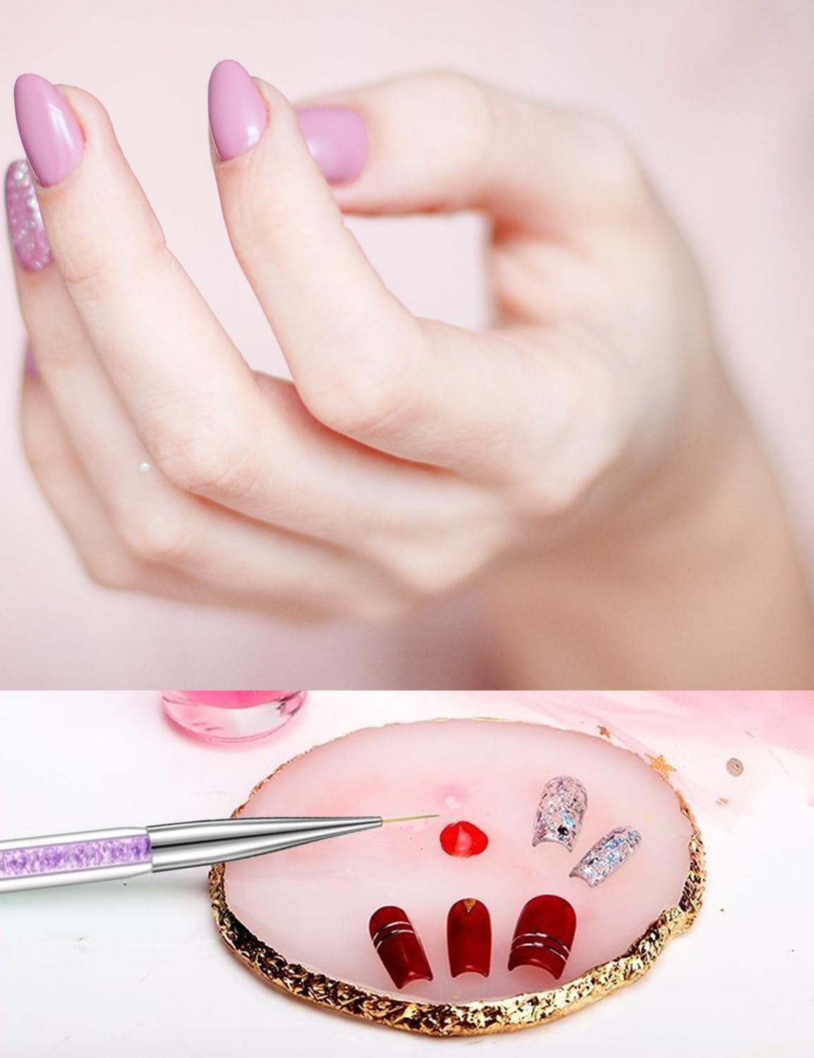 Resin Nail Art Palette with 5 Pcs Nail Art Brushes, Nail Polish Mixing Palette Double-Ended Dotting Pen Nail Art Liner Brush for Nail Art