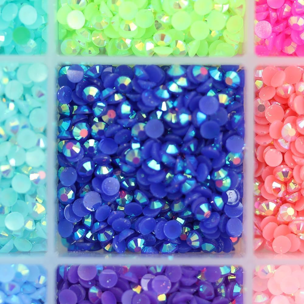 12000Pcs Nail Art Rhinestones, BetterJonny 24 Colors 4mm Round Nail Flatback Rainbow Gems Set with Tweezers and Pencil AB Glitter Flat-Bottomed Rhinestone for Crafts Decoration and Jewelry Making