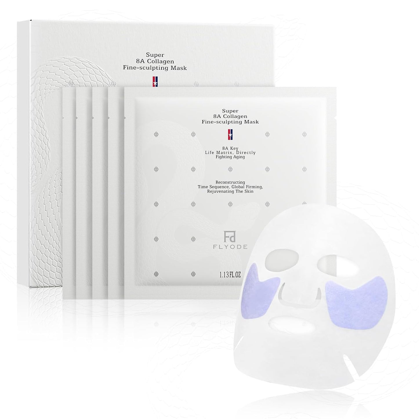 FLYODE Syn-Ake 2-in-1 Eye & Face Masks Skincare, 100nm Collagen Face Mask for Improves Cheek Contour, Anti-Wrinkle and Firming, Infused with Birch Sap, Water-Free Korean Face Mask Sheet, 5sets