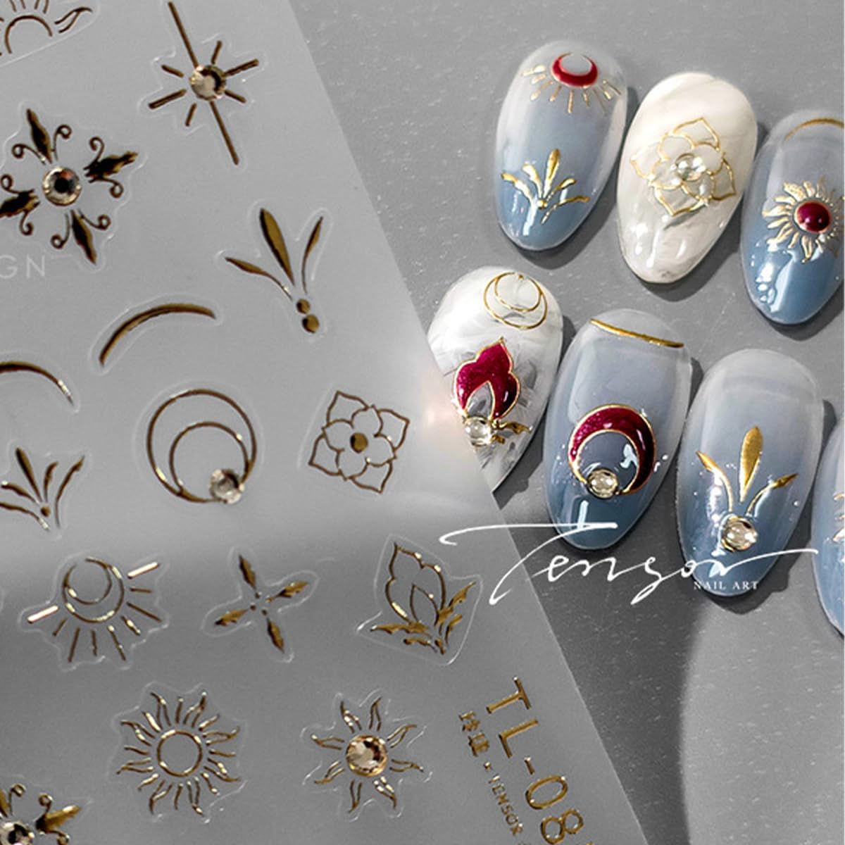 Gold Flower Nail Art Stickers 5D Embossed Retro Nail Decals Bohemia Flower Designs Self Adhesive Gel Nail Art Supplies Accessories Colorful Nail Stickers for Women Nail Decoration