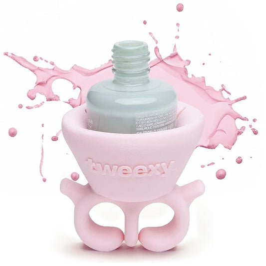 tweexy Wearable Nail Polish Holder Ring - Nail Polish Bottle Holder for Easy Application | Perfect for Fingernail Painting, Manicure & Pedicure | Nail Polish Accessories (Pink Frosting)