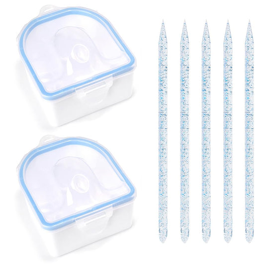 Nail Soaking Bowl Set 2PCS Nail Soak Off Bowl with 5PCS Acrylic Sticks Nail Cuticle Pusher Manicure Remover Tool Kit (7, Blue)