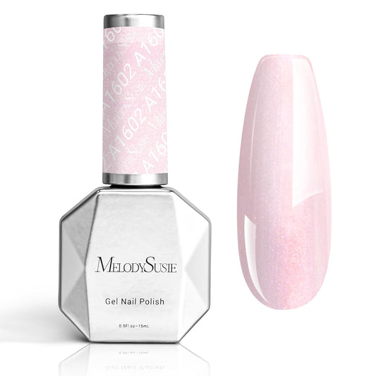 MelodySusie Shimmer Pearl Pink Gel Nail Polish, 0.5fl oz Soak Off UV LED Thread Effect Swirl Shell Pink Gel Polish Gift for Women Nail Art Manicure Salon DIY Nail Design Decoration at Home-A1602