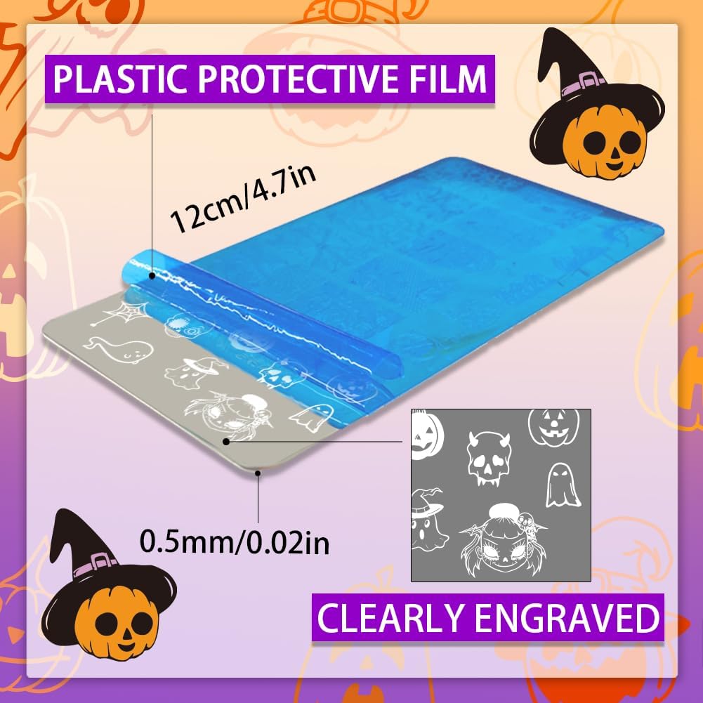 PH PandaHall Halloween Theme Nail Art Plates 3pcs Skull Ghost Witch Pumpkin Nail Stamping Plate Image Plate Art Design Stamp Templates for DIY Print Manicures Salon Design