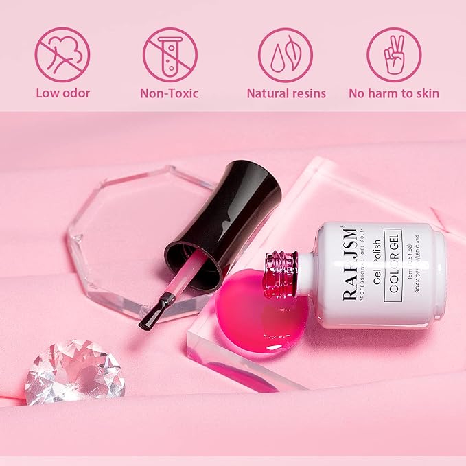 RARJSM Nude Gel Polish Sheer Clear Healthy Pink Gel Nail Polish Nude Transparent Hot Pink Jelly Nail Gel Polish Varnish Curing Requires LED UV French Manicure Soak Off for Home Salon 1pcs 15ml