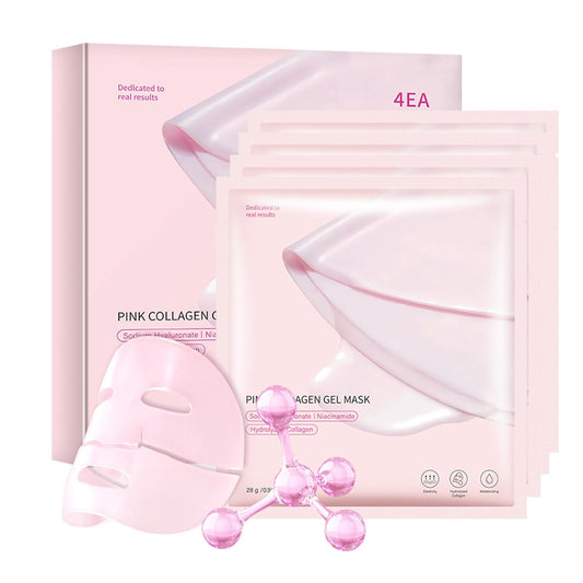 Pink Collagen Jelly Gel Sleeping Mask, Overnight Face Mask for Glass Glow Skin Hydrating Firming Elasticity, Deep Moisture Barrier Care, Cooling Refreshing Korean Skincare, 28g x 4pcs
